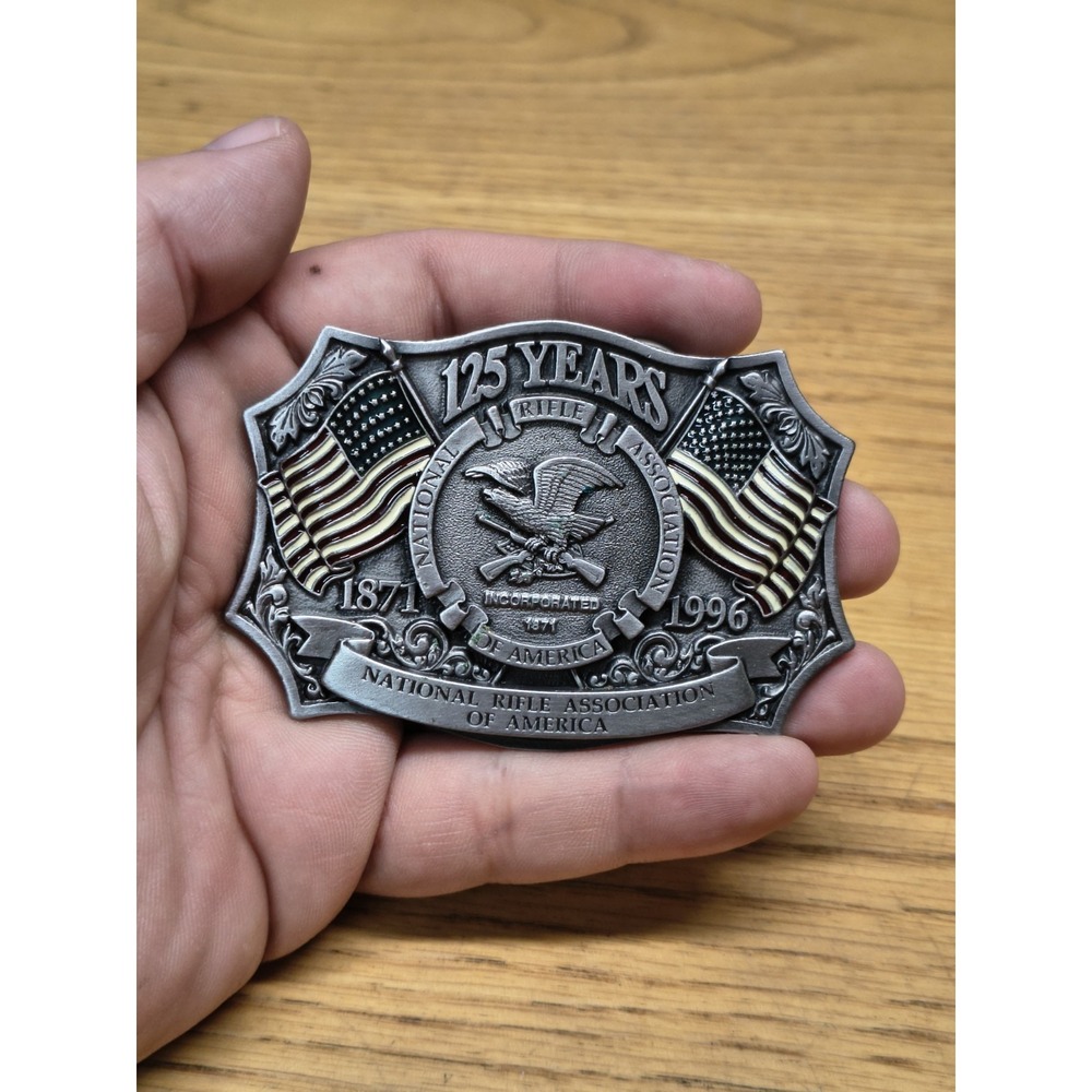 NRA 125th Anniversary Eagle Belt Buckle Guns*Flags* USA National Rifle Assn.